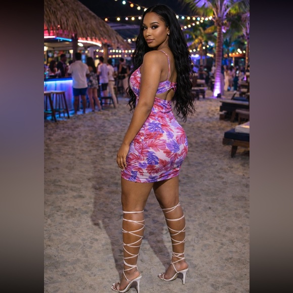 Fashion Nova Vibrant Purple and Pink Ruched Mini Dress - Picture 3 of 8